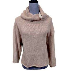 SHE + SKY ANTHROPOLOGIE Sweater Womens Large Tan 3/4 Wide Sleeve Cowl Neck EUC